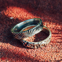 Load image into Gallery viewer, Sterling Silver Couple Rings, Handmade Couple Ring Set, Sun Moon Promise Band.