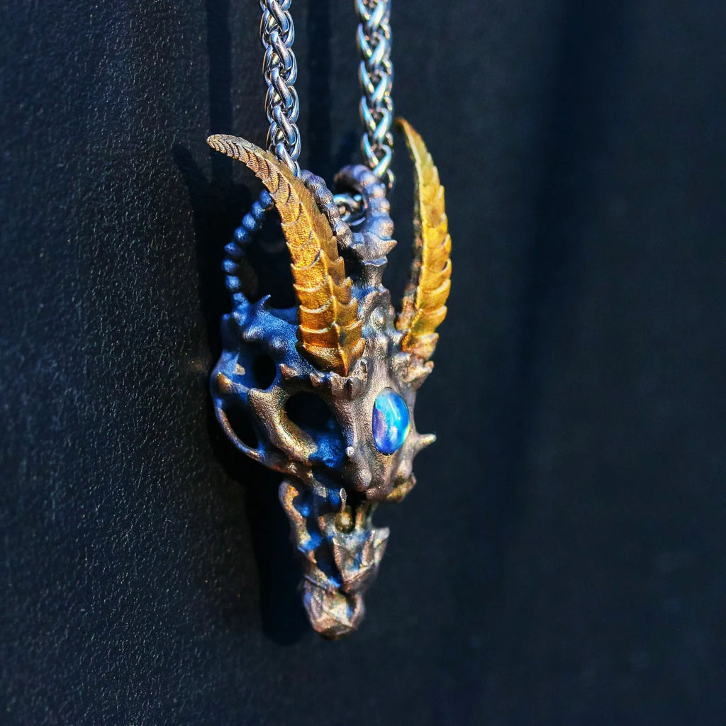 Skeleton Dragon Pendant. Handmade necklace. Sterling Silver. Gift For Him.
