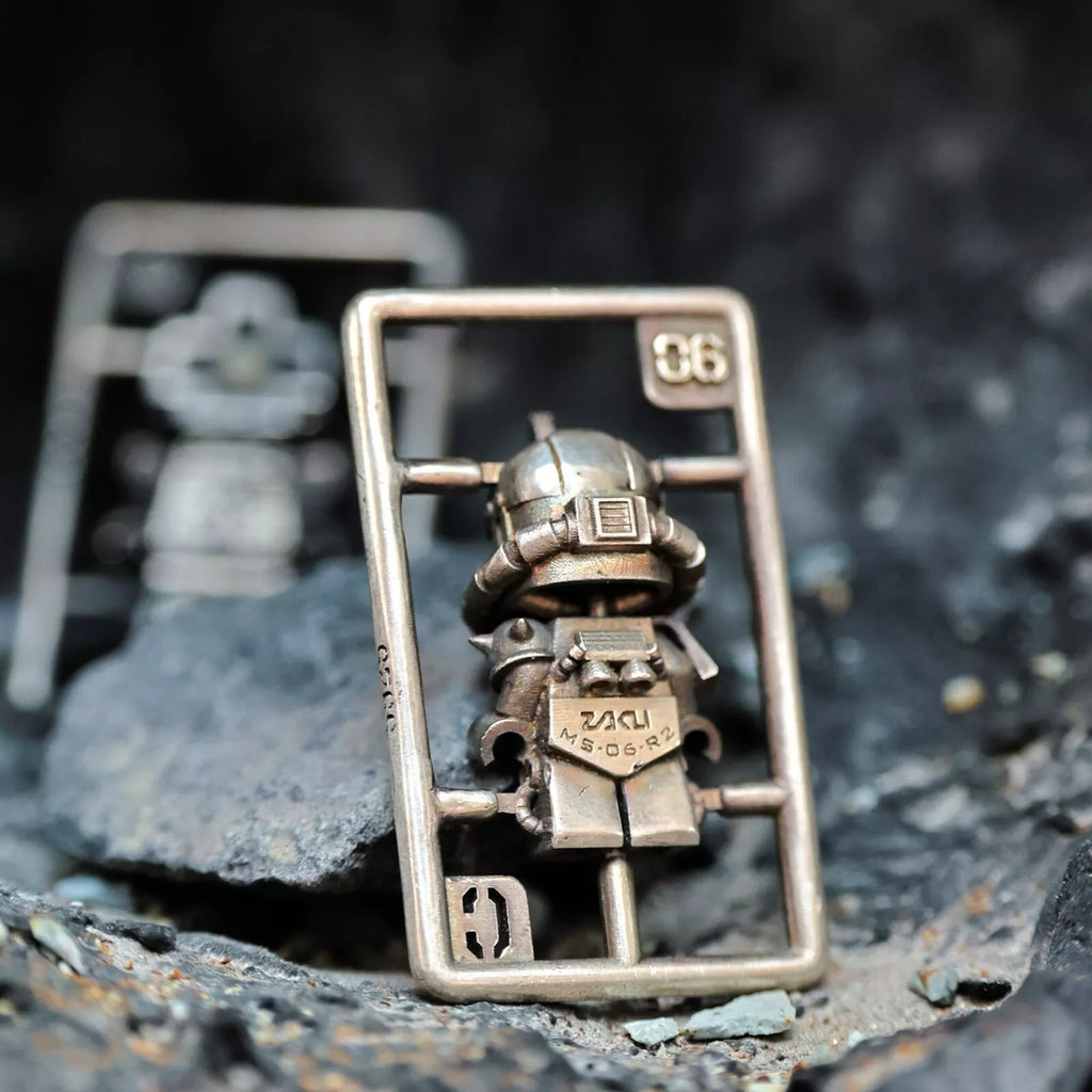 925 Silver Japanese Gundam Pendant. Glow-in-the-dark Robot. Handmade Necklace.