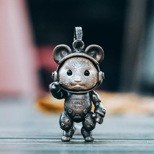 Sterling Silver Hamster Astronaut Pendant, s925 Silver Spacemen Charm