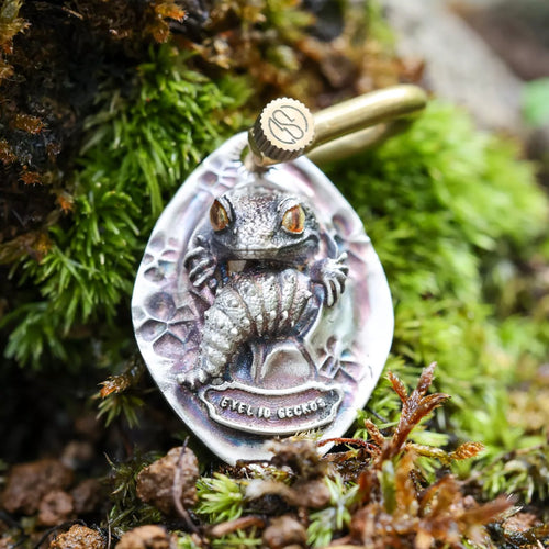 Reptile Animal Pendant. Eyelid/Giant Gecko. Handmade Sterling Silver Necklace.