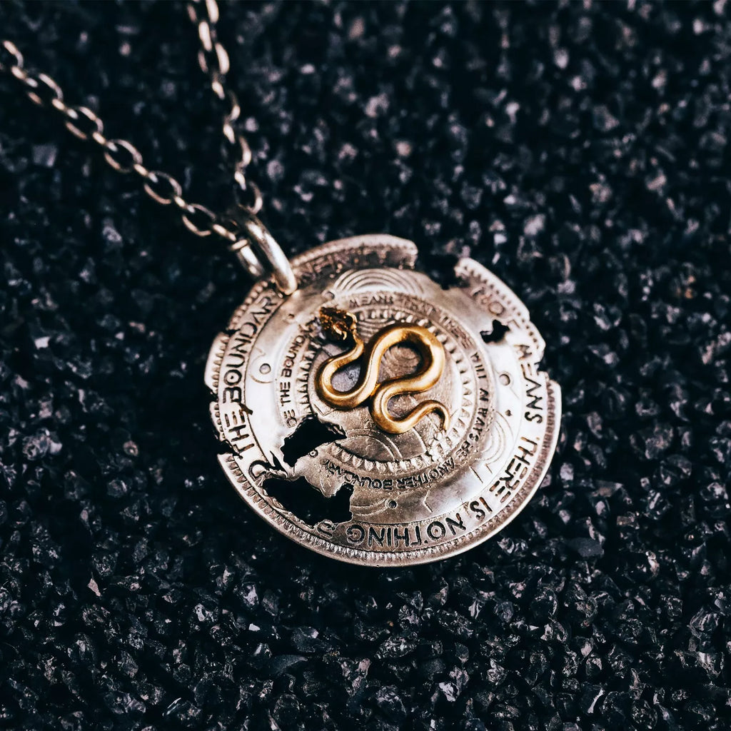 Legendary Snake Shield Pendant, 925 Sterling Silver Necklace, Gifts for Him.