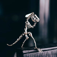 Load image into Gallery viewer, Silver Dinosaur necklace. Very cool gift for him. Velociraptor Pendant.