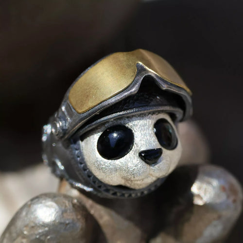 925 Silver Ring. Panda Silver Ring. Pet Jewelry. Handmade Jewelry. Gift For Him.