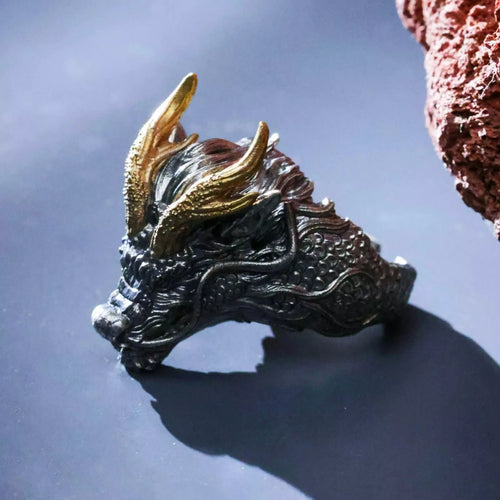 Handmade Drogon Ring. Magic Beast Ring. Oxidized Sterling Silver Ring For Him.