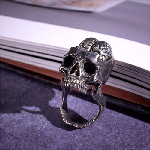 Skeleton Ring. Gifts for Him. Handmade Brain Ring. Unique Jewelry.