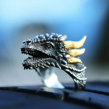 Load image into Gallery viewer, Mythical Beast Ring, Unique Jewelry, Handmade Dragon Ring. Silver&amp;18K Gold Ring.