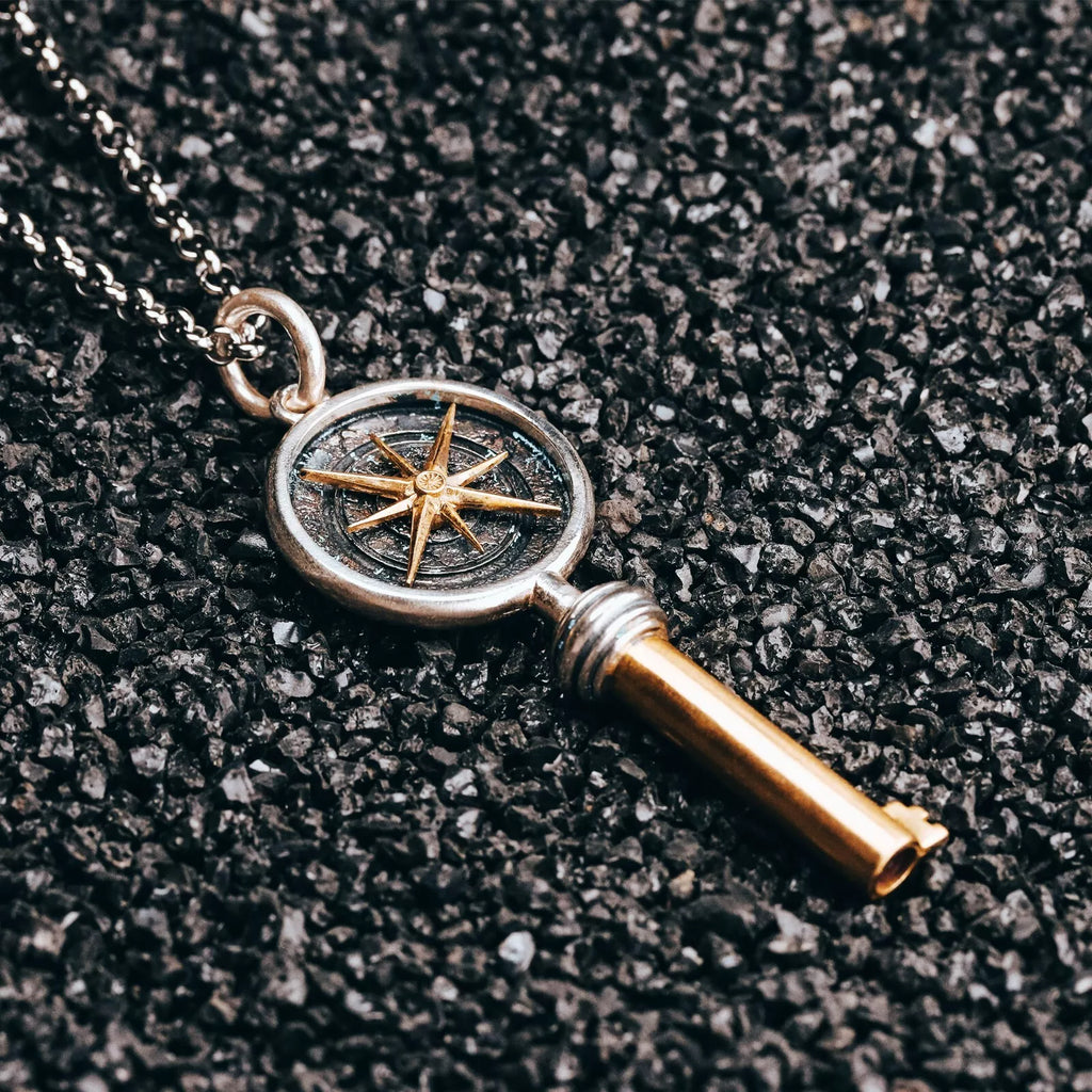 Keys to Mars Pendant, Handmade Sterling Silver&Brass Necklace, Gift for him.
