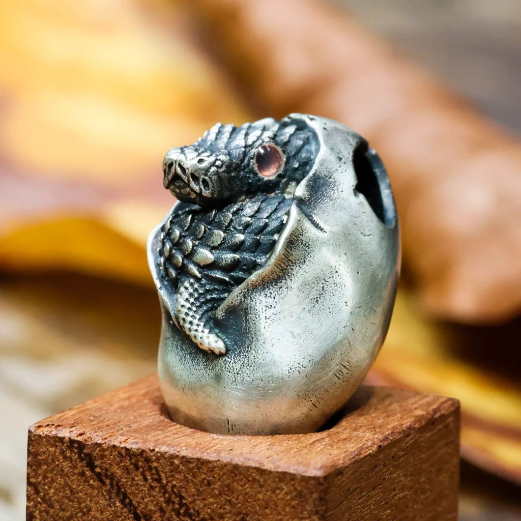 Reptile Animal Pendant. Hatched Snake Pendant. Sterling Silver Egg Necklace.
