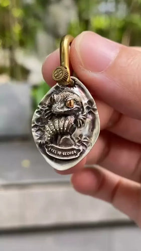 Reptile Animal Pendant. Eyelid/Giant Gecko. Handmade Sterling Silver Necklace.