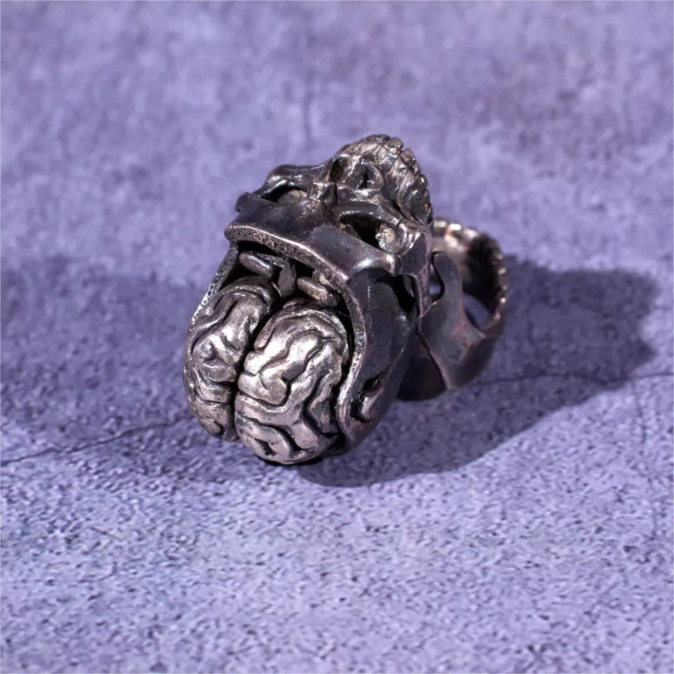 Skeleton Ring. Gifts for Him. Handmade Brain Ring. Unique Jewelry.