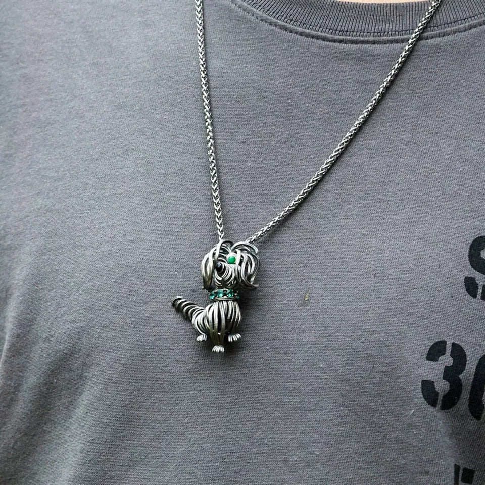 Messy Little Dog Pendant. Gifts for Him. Handmade Necklace. Unique Jewelry.