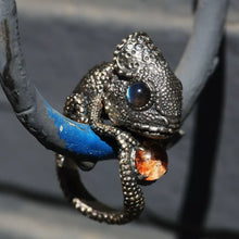 Load image into Gallery viewer, Wild Animal Ring. Sterling Silver Ring. Chameleon Ring, Handmade Jewelry.