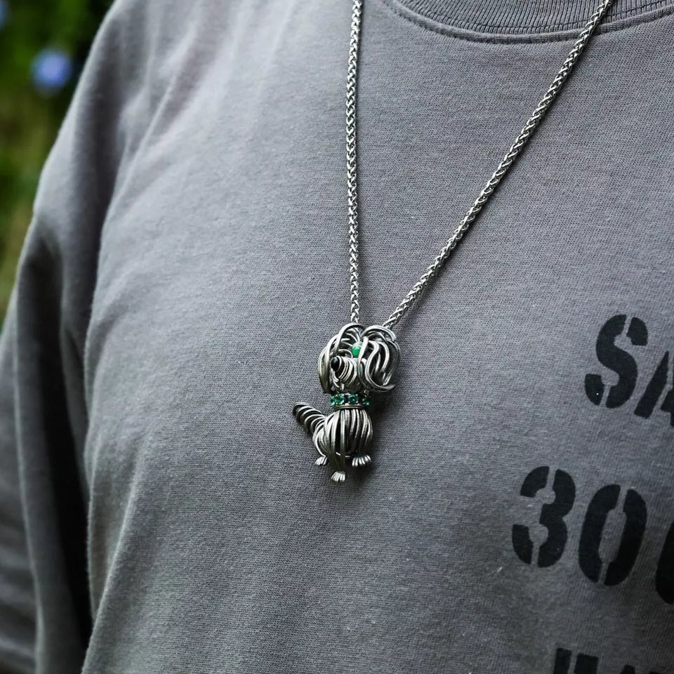Messy Little Dog Pendant. Gifts for Him. Handmade Necklace. Unique Jewelry.