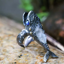 Load image into Gallery viewer, Mythical Fish Ring. Sterling Silver Ring. Handmade Jewelry. Gift For Him.