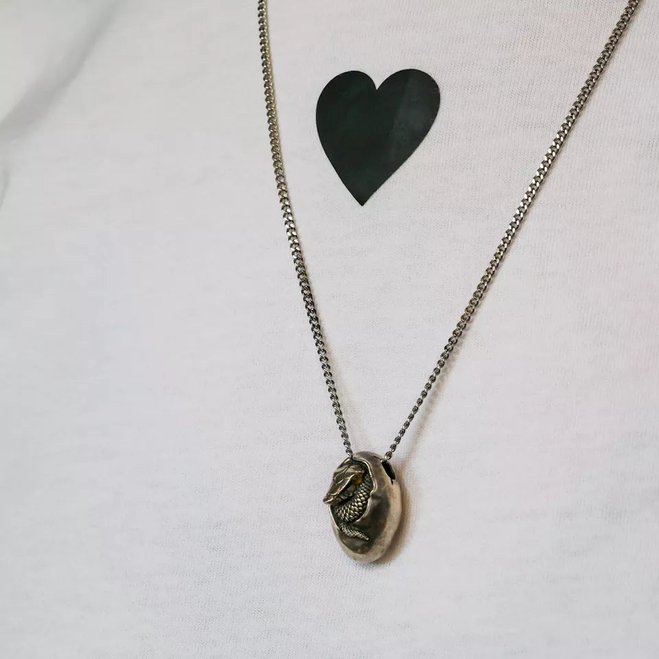 Reptile Animal Pendant. Hatched Snake Pendant. Sterling Silver Egg Necklace.