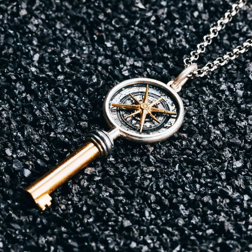 Keys to Mars Pendant, Handmade Sterling Silver&Brass Necklace, Gift for him.