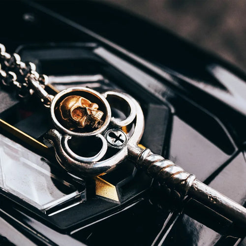 925Silver Key Pendant, Handmade Sterling Silver Skull Necklace, Gift for him.