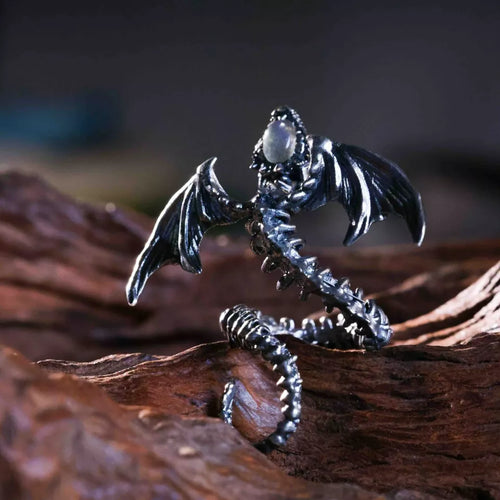 Silver Snake Ring. Cool Gift for Him. Sterling Silver Skeleton Ring.