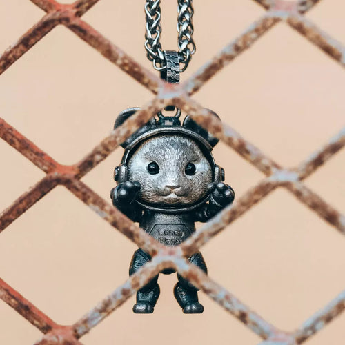 Sterling Silver Hamster Astronaut Pendant, s925 Silver Spacemen Charm