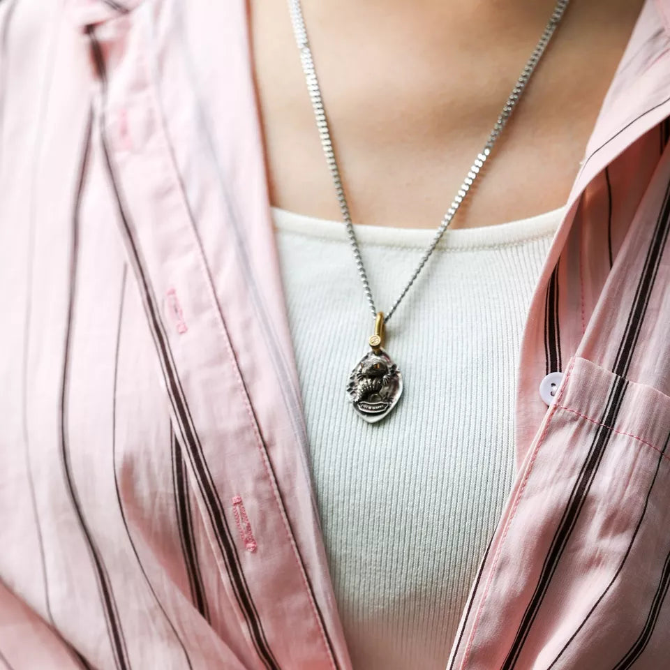 Reptile Animal Pendant. Eyelid/Giant Gecko. Handmade Sterling Silver Necklace.