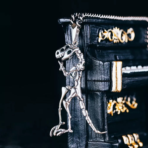 Silver Dinosaur necklace. Very cool gift for him. Velociraptor Pendant.