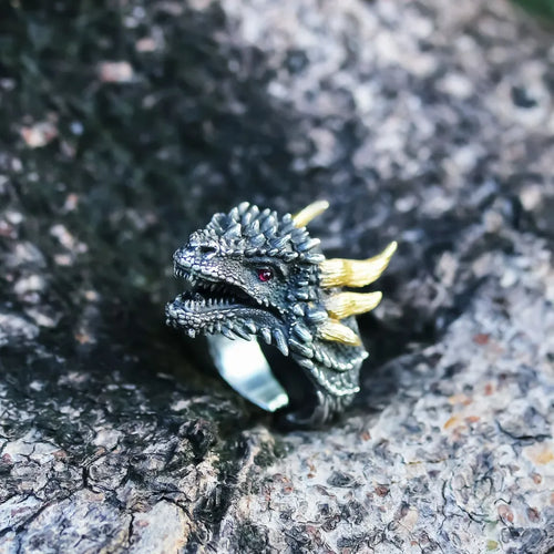 Mythical Beast Ring, Unique Jewelry, Handmade Dragon Ring. Silver&18K Gold Ring.