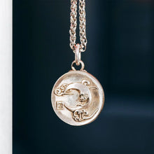 Load image into Gallery viewer, Sterling Silver Sun and Moon Coin Necklace. Embossed Disc Pendant. Gift for him.