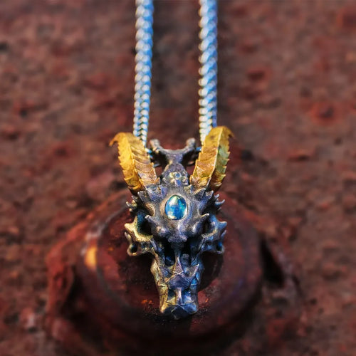 Skeleton Dragon Pendant. Handmade necklace. Sterling Silver. Gift For Him.