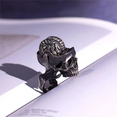 Skeleton Ring. Gifts for Him. Handmade Brain Ring. Unique Jewelry.