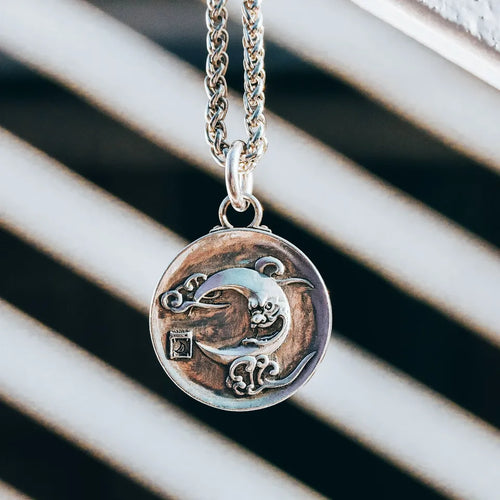 Sterling Silver Sun and Moon Coin Necklace. Embossed Disc Pendant. Gift for him.