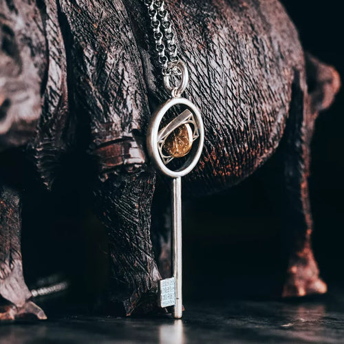 925Silver Key Pendant, Handmade Sterling Silver&Brass Necklace, Gift for him.