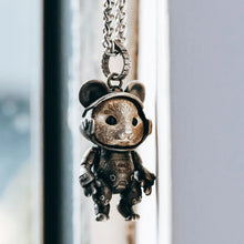 Load image into Gallery viewer, Sterling Silver Hamster Astronaut Pendant, s925 Silver Spacemen Charm
