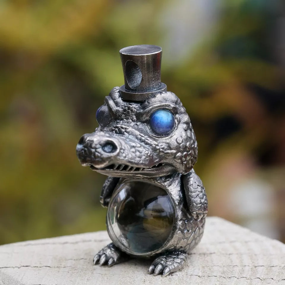Silver Crocodile Pendant. Gift for Him. Handmade Necklace. Wild Animal Jewelry.