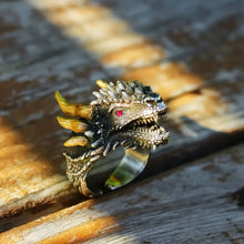 Load image into Gallery viewer, Mythical Beast Ring, Unique Jewelry, Handmade Dragon Ring. Silver&amp;18K Gold Ring.