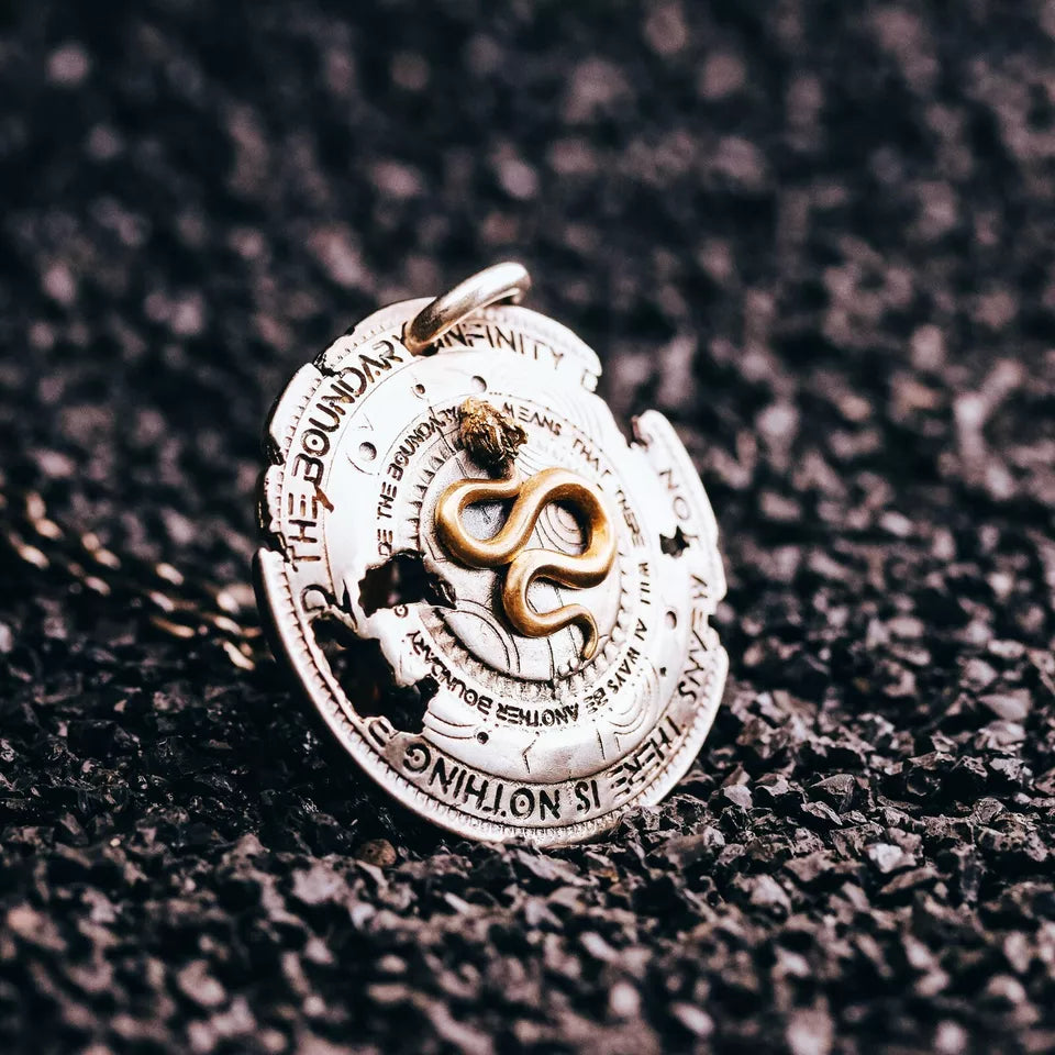 Legendary Snake Shield Pendant, 925 Sterling Silver Necklace, Gifts for Him.