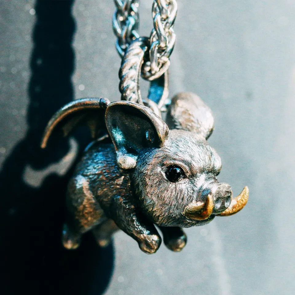 Flying Pig Pendant. 925 Silver Necklace. When Pigs Fly. Handmade necklace.