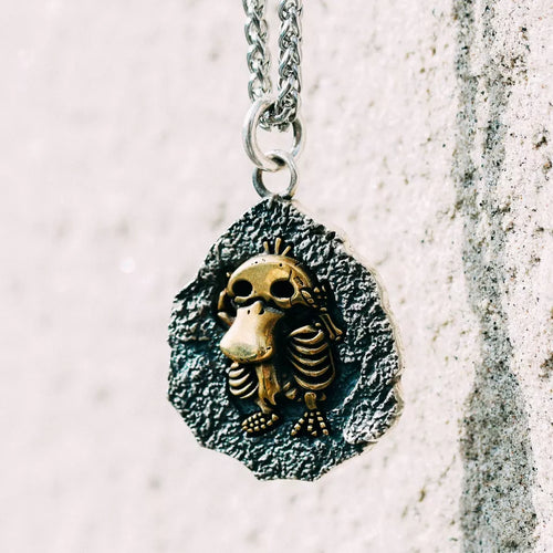 Sterling Silver Platypus Fossil Pendant, Duck Charm, Handmade Necklace.