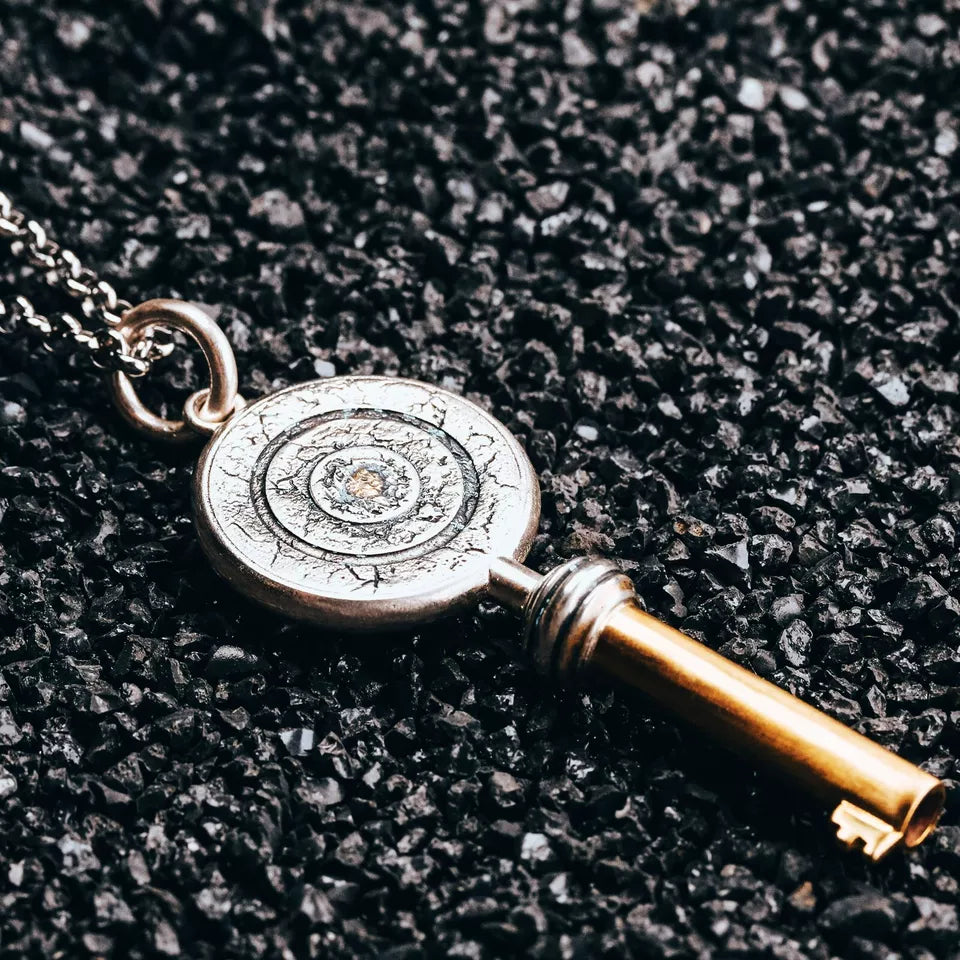 Keys to Mars Pendant, Handmade Sterling Silver&Brass Necklace, Gift for him.