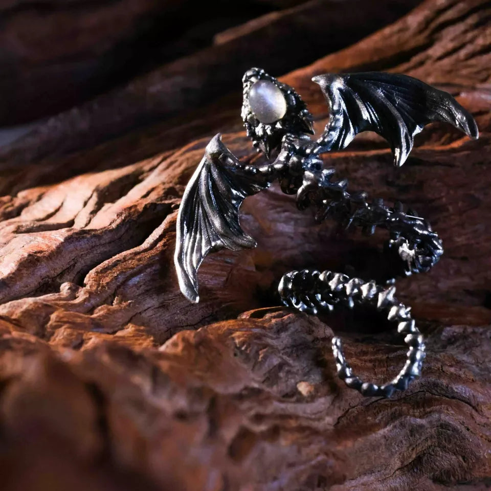 Silver Snake Ring. Cool Gift for Him. Sterling Silver Skeleton Ring.