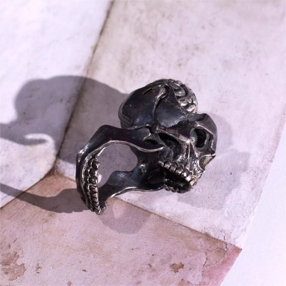 Skeleton Ring. Gifts for Him. Handmade Brain Ring. Unique Jewelry.