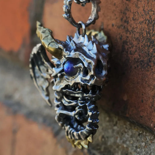 Skeleton Dragon Pendant. Handmade necklace. Sterling Silver. Gift For Him.