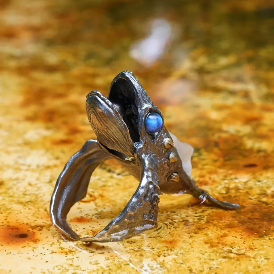 Mythical Fish Ring. Sterling Silver Ring. Handmade Jewelry. Gift For Him.