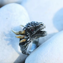 Load image into Gallery viewer, Mythical Beast Ring, Unique Jewelry, Handmade Dragon Ring. Silver&amp;18K Gold Ring.