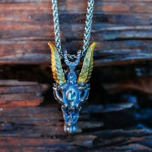 Skeleton Dragon Pendant. Handmade necklace. Sterling Silver. Gift For Him.