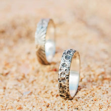 Load image into Gallery viewer, Sterling Silver Couple Rings, Handmade Couple Ring Set, Sun Moon Promise Band.