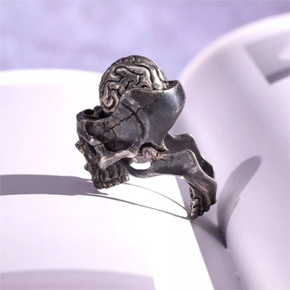 Skeleton Ring. Gifts for Him. Handmade Brain Ring. Unique Jewelry.