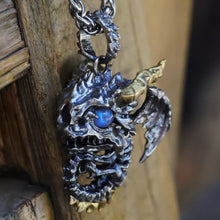 Load image into Gallery viewer, Skeleton Dragon Pendant. Handmade necklace. Sterling Silver. Gift For Him.