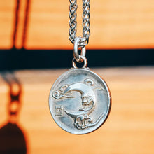 Load image into Gallery viewer, Sterling Silver Sun and Moon Coin Necklace. Embossed Disc Pendant. Gift for him.