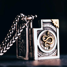 Load image into Gallery viewer, Magical Book Pendant, Locket Necklace, Sterling Silver &amp; Brass, Gifts for Him.